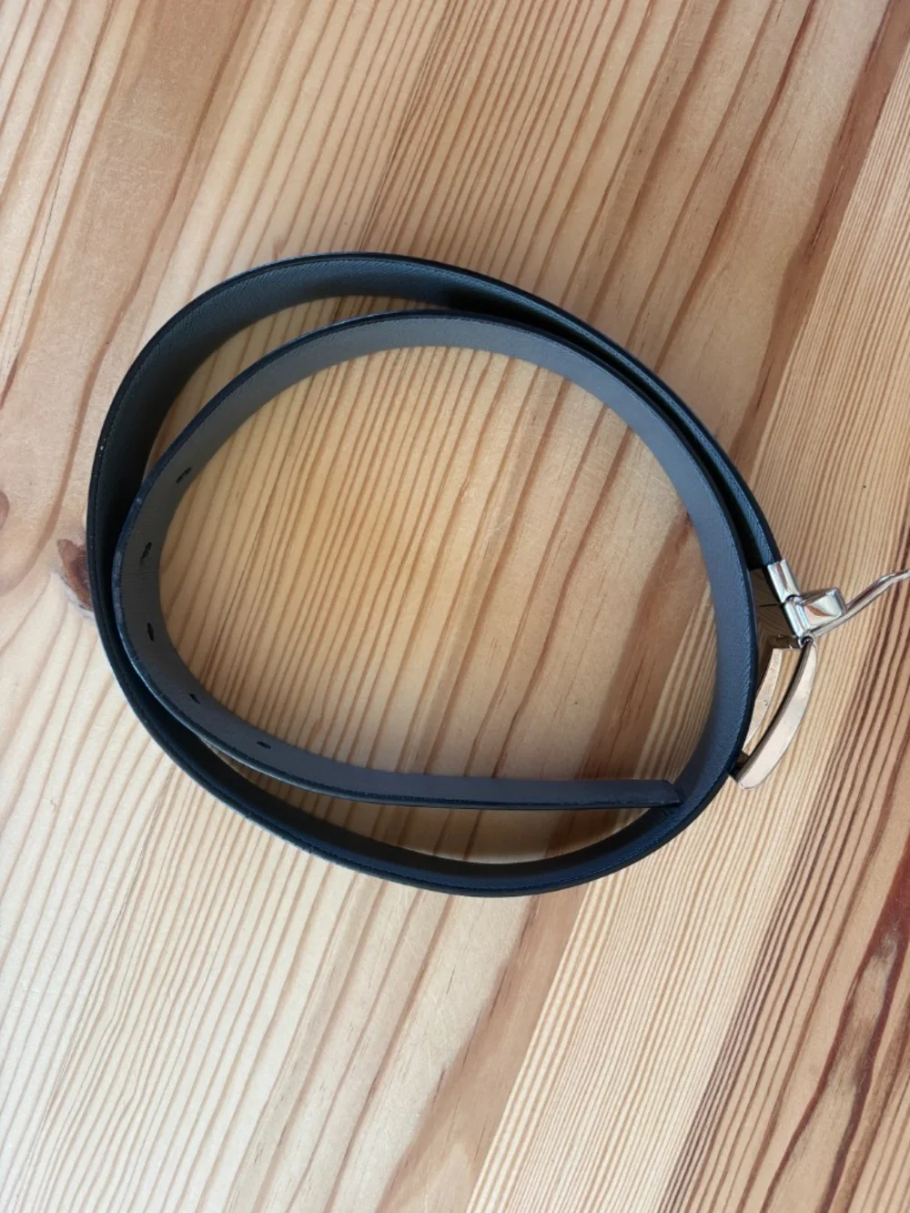 Prada Black Saffiano Leather Reversible Belt Silver Buckle Size 90/36